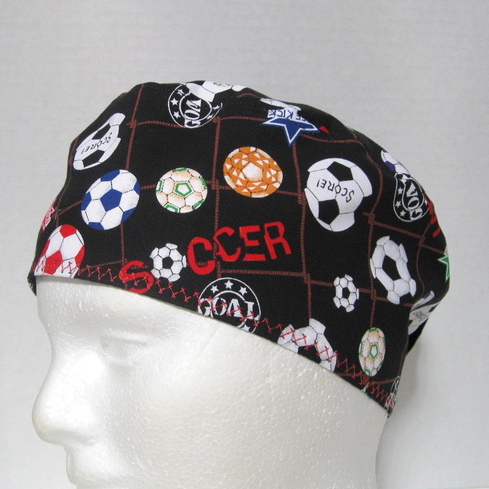 Mens Scrub Hat or Surgical Cap Soccer Balls on by ScrubHatStore