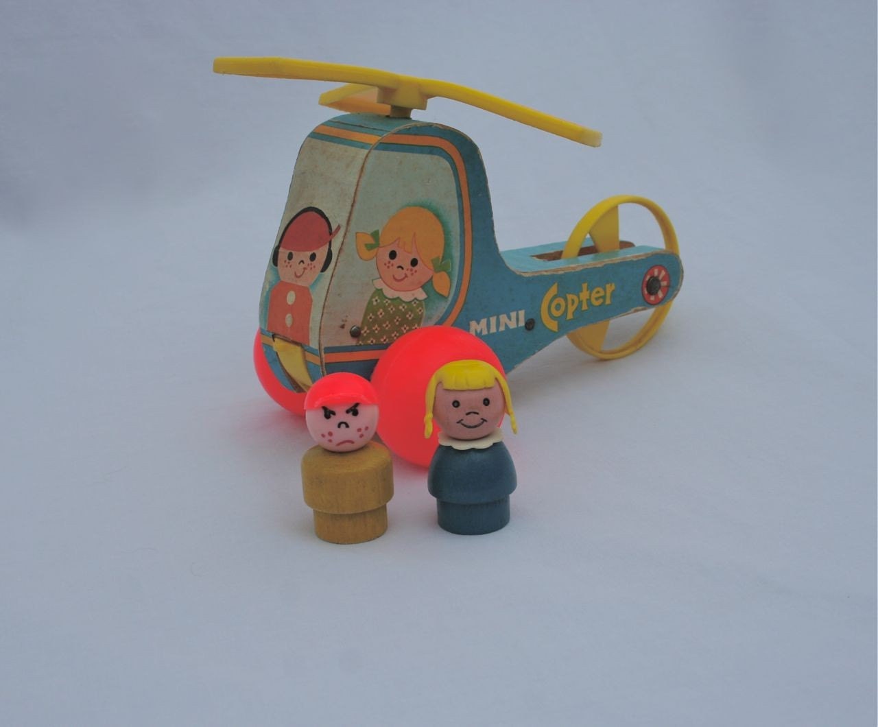 Vintage Fisher Price Little People and 448 Mini Copter Pull Toy