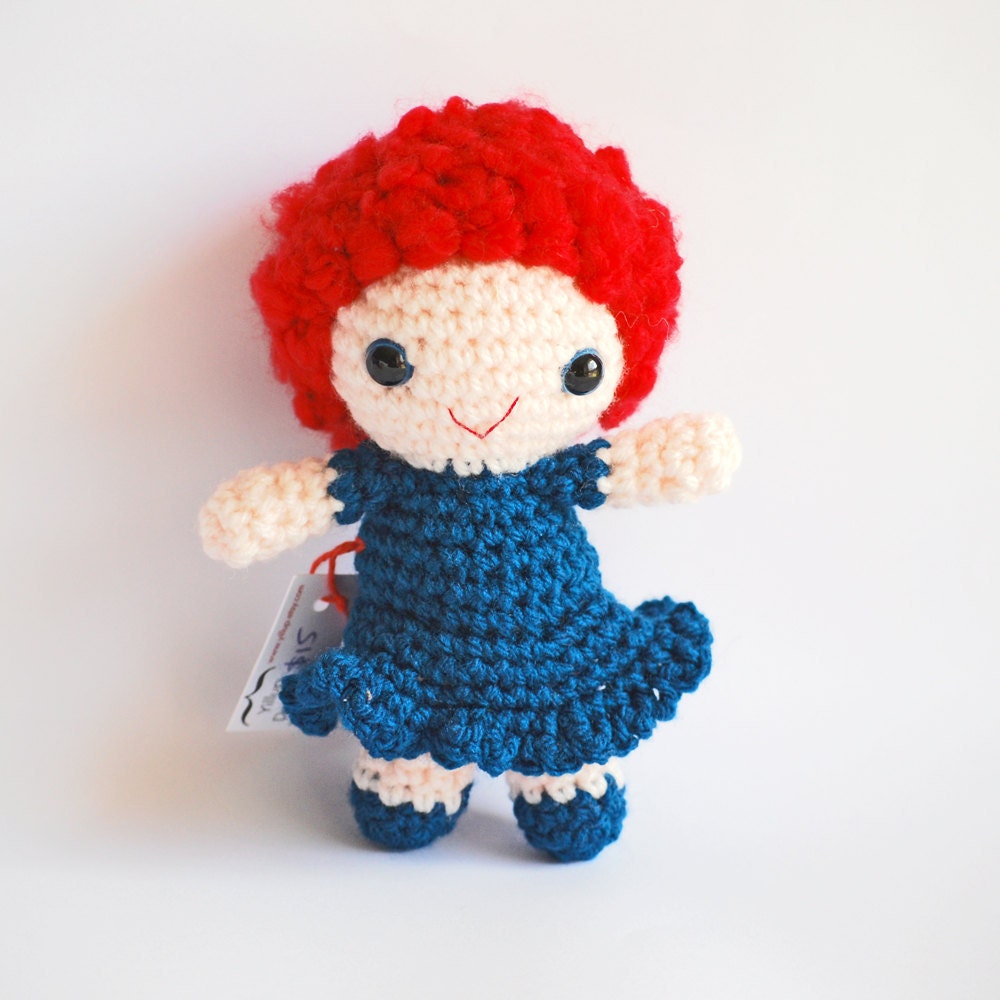 CHLOE - Crochet Amigurumi Doll Red Hair Blue Dress