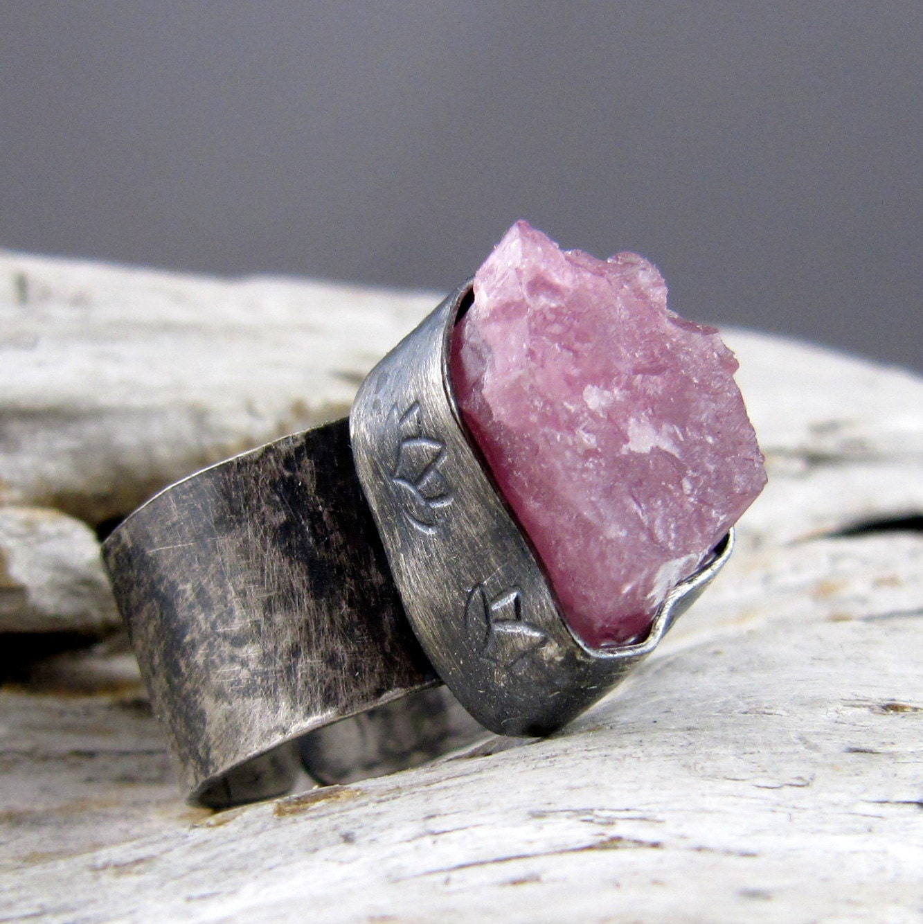 Rubellite Tourmaline Lotus Design Silver Ring