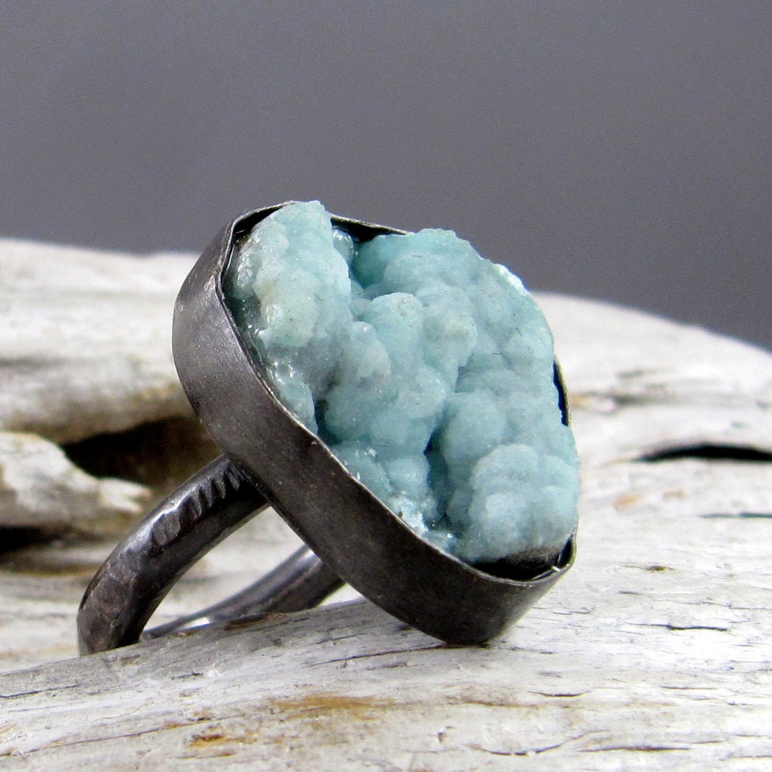 Hemimorphite Druzy Silver Ring