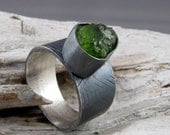Peridot Textured and Oxidized Silver Ring
