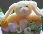 Baby Gift Purse Basket - 3 Terry Washcloths - 2pr Socks - Plush Yellow Bunny Il_170x135