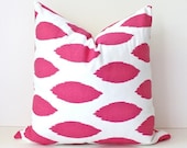Pink & White ikat Decorative Designer Pillow Cover 20" Accent Cushion fuschia magenta hollywood regency raspberry spot Valentine's Day