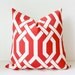Trellis Modern Geometric Designer Pillow 20 Red Watermelon Ivory Cream Accent Throw Cushion Cover hollywood regency imperial tomato coral