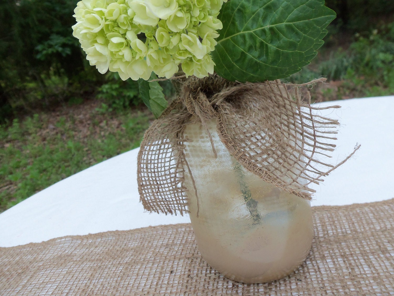 Mason Jar - Hand Painted Rustic Burlap Centerpiece Vase
