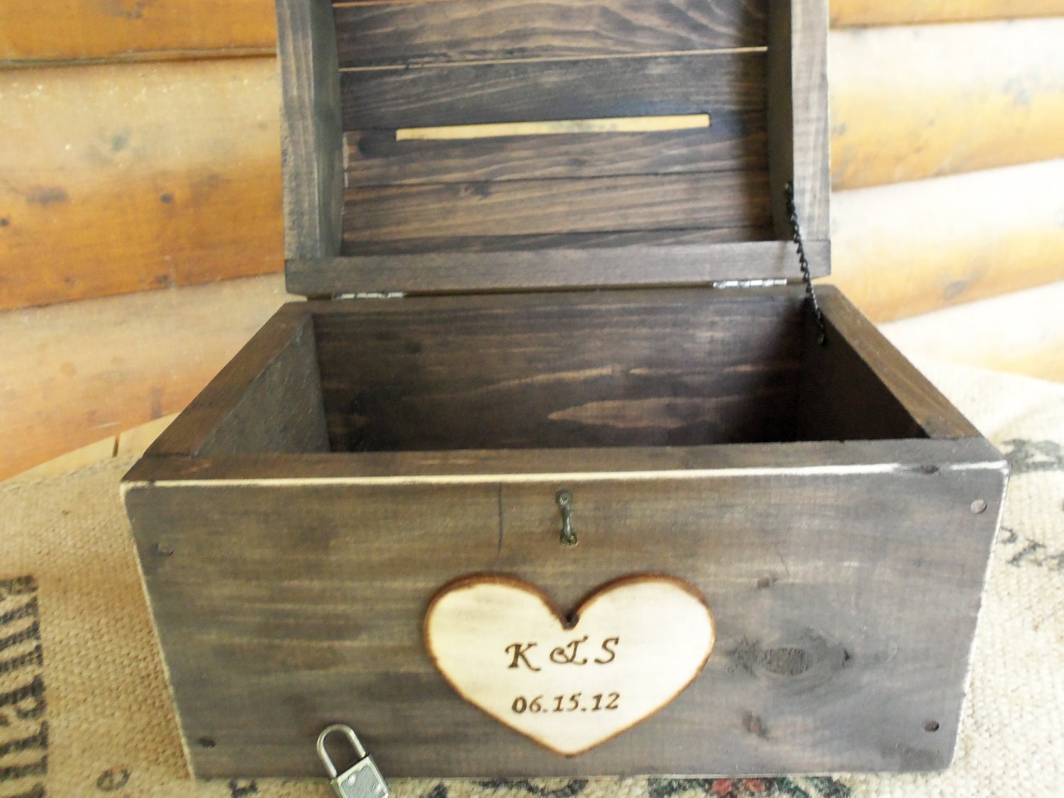 Wedding Card Box Treasure Chest Keepsake for your Rustic Woodland Vintage or Shabby Chic Wedding - Working Padlock and Key