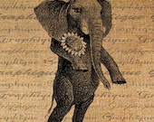 Jumbo Fashion Elephant Whimsical Digital Image Download Sheet Transfer To Pillows Totes Tea Towels Burlap No. 1872
