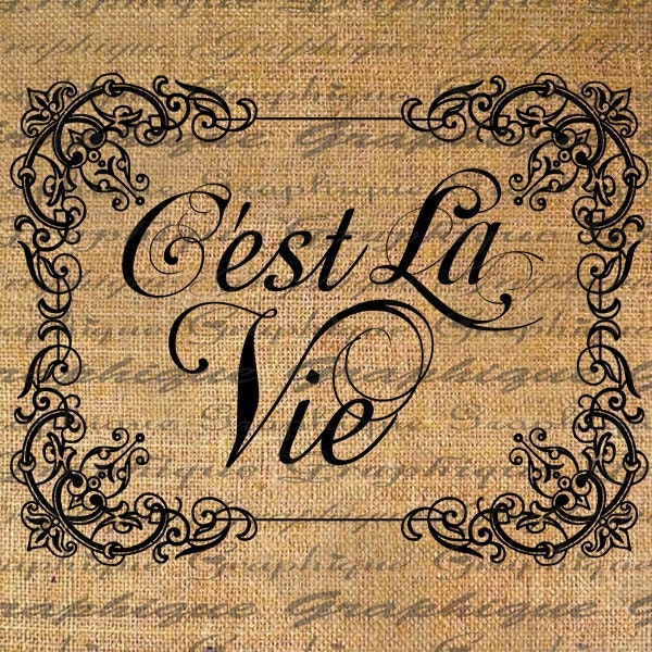 Cest La Vie French  Thats Life Text Typography Word Digital Image Download Sheet Transfer To Pillows Totes Tea Towels Burlap No. 2012