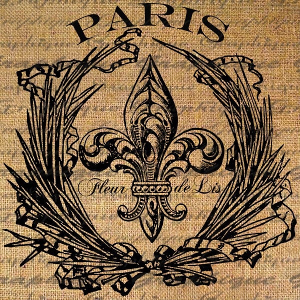Paris Fleur de Lis French Text Typography Digital Image Download Sheet Transfer To Pillows Tote Tea Towels No. 2076