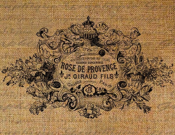 French Perfume Label Rose Paris Provance Text Script  Frame Digital Image Download Sheet Transfer To Pillows Totes Tea Towels Burlap No.2131
