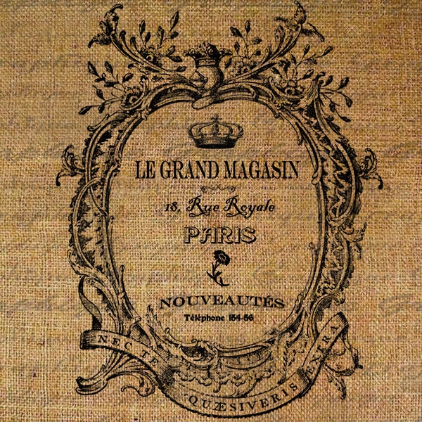 Burlap Digital Download Paris French Romantic Crown Antique Writing Collage Sheet Fabric Transfer Pillows Totes Tea Towels 2392