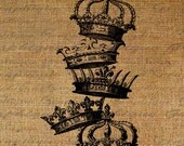 Burlap Fabric Transfer Scrpbook Digital Download Image Stacked Crowns Crown Royal  Transfer To Pillows Tote Tea Towels  No. 2585
