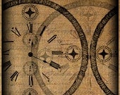 Clock Faces Collage Grunge Steampunk Large Digital Image Download Transfer To Pillows Tote Tea Towels Burlap No. 3300