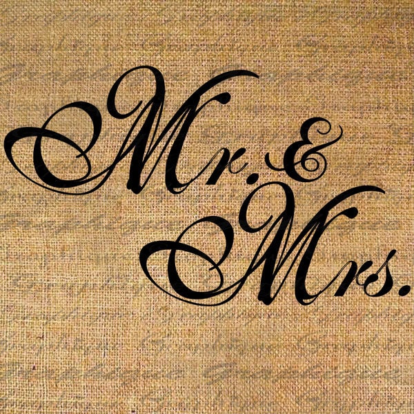 MR and MRS Text Fancy Calligraphy Word Digital Collage Sheet Download Burlap Fabric Transfer Iron On Pillows Totes Tea Towels No. 3698
