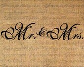 MR and MRS Text Fancy Calligraphy Word Digital Collage Sheet Download Burlap Fabric Transfer Iron On Pillows Totes Tea Towels No. 3699