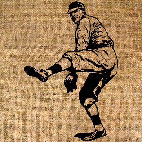 BASEBALL PITCHER Pitching Draws Back SPORTS Digital Collage Sheet Download Burlap Fabric Transfer Iron On Pillows Totes Tea Towels No 3866 - Graphique