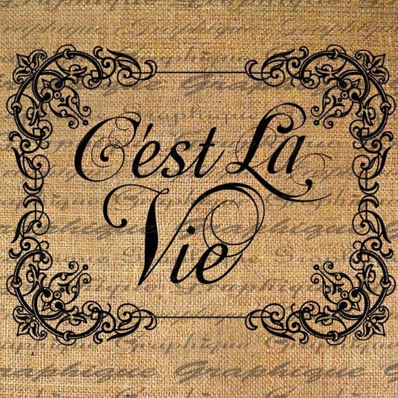 Cest La Vie French  Thats Life Text Typography Word Digital Image Download Sheet Transfer To Pillows Totes Tea Towels Burlap No. 2012