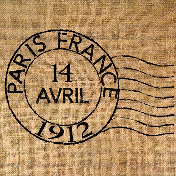Digital Collage Sheet French Paris Postmark Post Mark France Burlap Digital Download Sheet Fabric Transfer Pillows Totes Tea Towels 2267