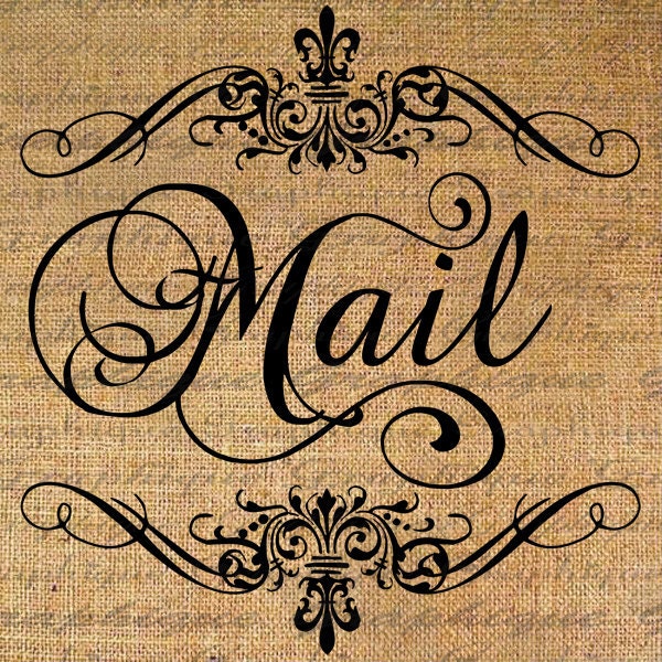 Mail in Frame Script Text Typography Word Digital Image Download Sheet Transfer To Pillows Totes Tea Towels Burlap No. 2627