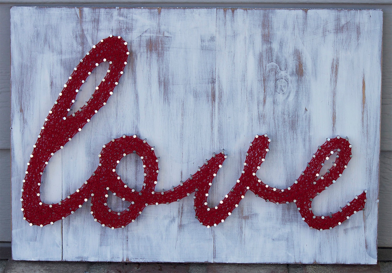 Mixed Media Nail and Thread "love"