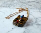 Rectangular Tigers Eye Slice Full Spectrum Gemstone OOAK Natural Chakra Healing Pendant with Copper Chain