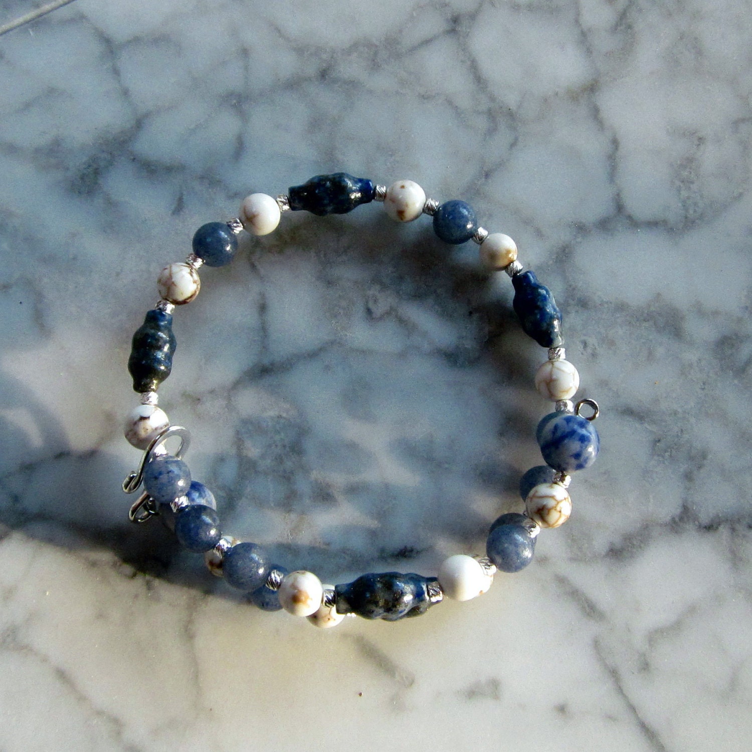 Blood Health - Blue and White - Natural Lapis Lazuli, Aventurine, Magnesite and Sodalite Stone and Crystal Chakra Healing Bracelet