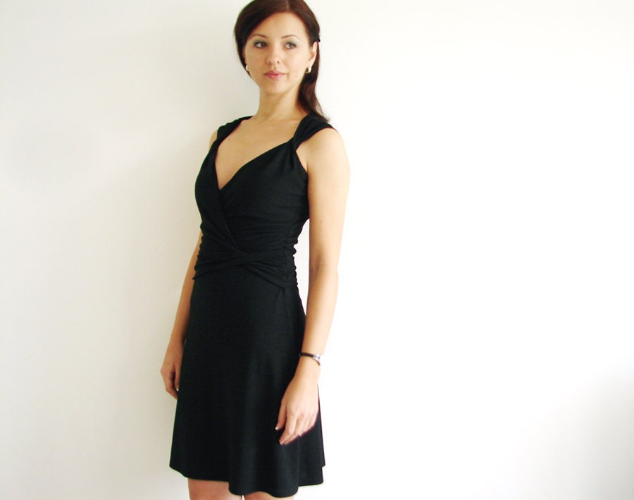 Flattering A line Womens Jersey Wrap Dress in Shimmering Black