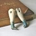 Vintage Porcelain Doll Parts - Pair of Child Legs with Blue Socks and Black Shoes
