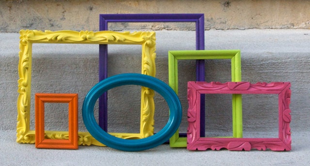 Painted Picture Frames - Bright Colors - Collection of 6 - Empty Frames