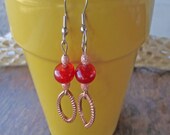 Red Copper Drop Lampwork Earrings
