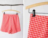 vintage 60's red checkered high waisted shorts women's