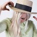 vintage let's picnic straw hat with black bow summer women's made in USA one size fits all