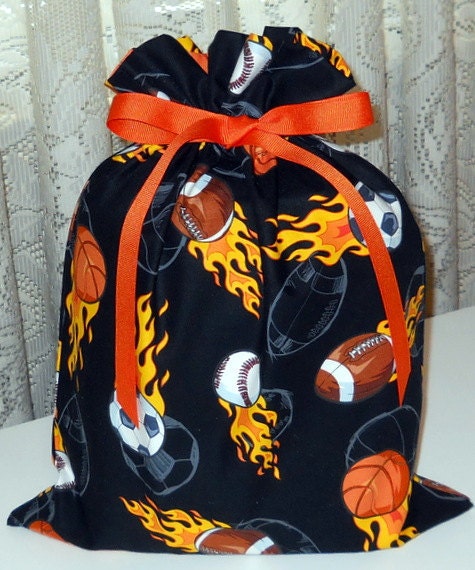 Flaming Sports Medium Gift Bag - Basketball, Baseball, Football, Soccer, Hot, Fire, Flames, Black, Orange, Yellow, Brown, White, Men