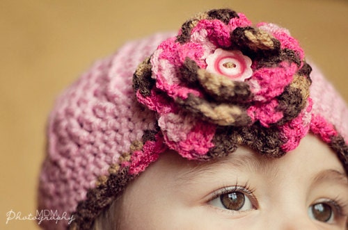 Pink Camo Slouch Hat, Pink Brown Ribbed Beanie, Ribbed Beanie, Newborn to Child, MADE TO ORDER
