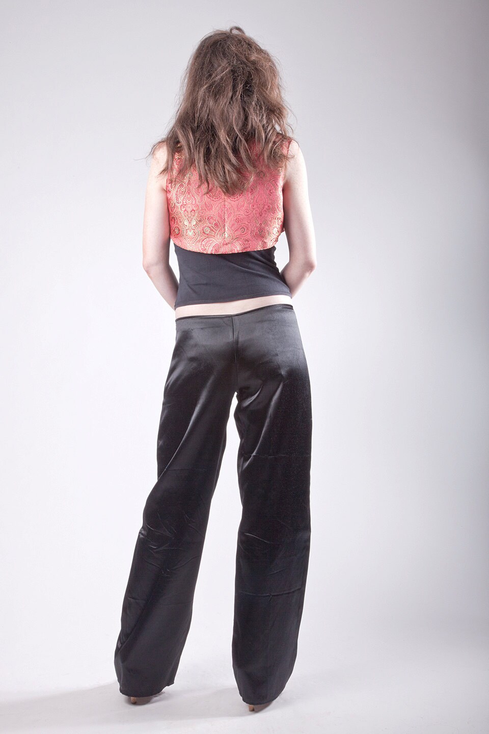 black satin wide leg pants