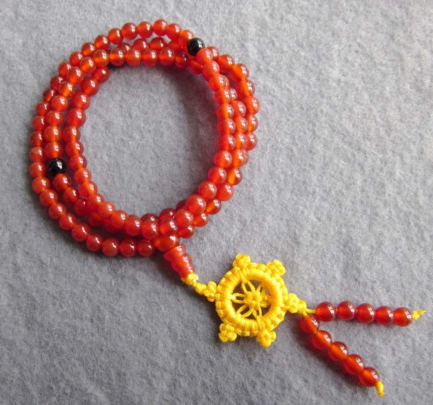 Tibetan Buddhist 108 Agate Gem Beads Prayer Mala Necklace  ZZ121  6mm