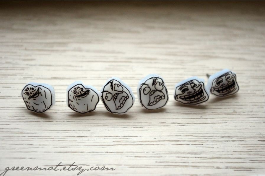 Internet Memes Earrings SET OF 3 pairs - FUUUUUUU and Troll face and Forever alone