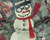 COOL JACK - Snowman that's too Cool for Cold - Mixed Media Art Collage Painting PRINT