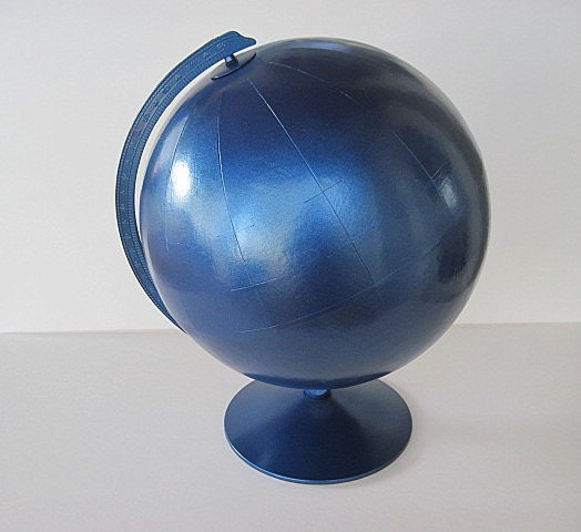 Old School Globe Blue Moon Globe Vintage Colorwashed with Metallic Blue World Globe