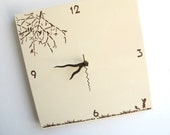 Children's Wall clock- Cream and brown - Square clock for nursery/ kids room/ kitchen clock - Hand painted on canvas