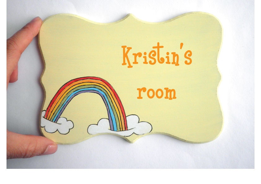 Personalized kids Door sign- Rainbow Yellow door sign for children's room, children decor, kids sign, girls sign