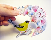 Little Singing Goldfinch song bird sticker, 100% waterproof vinyl label.