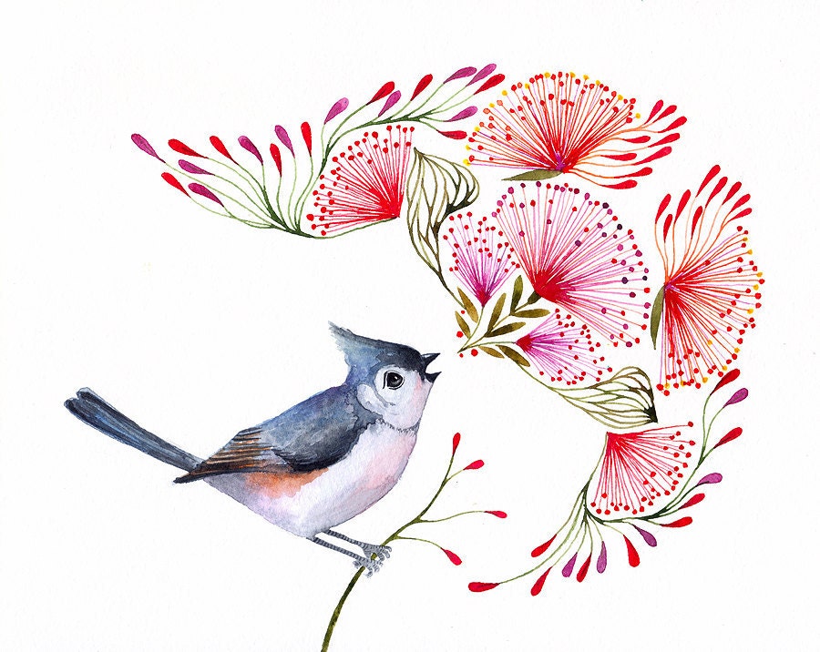 3 for 2 SALE Titmouse Song - songbird art print, size 7x5