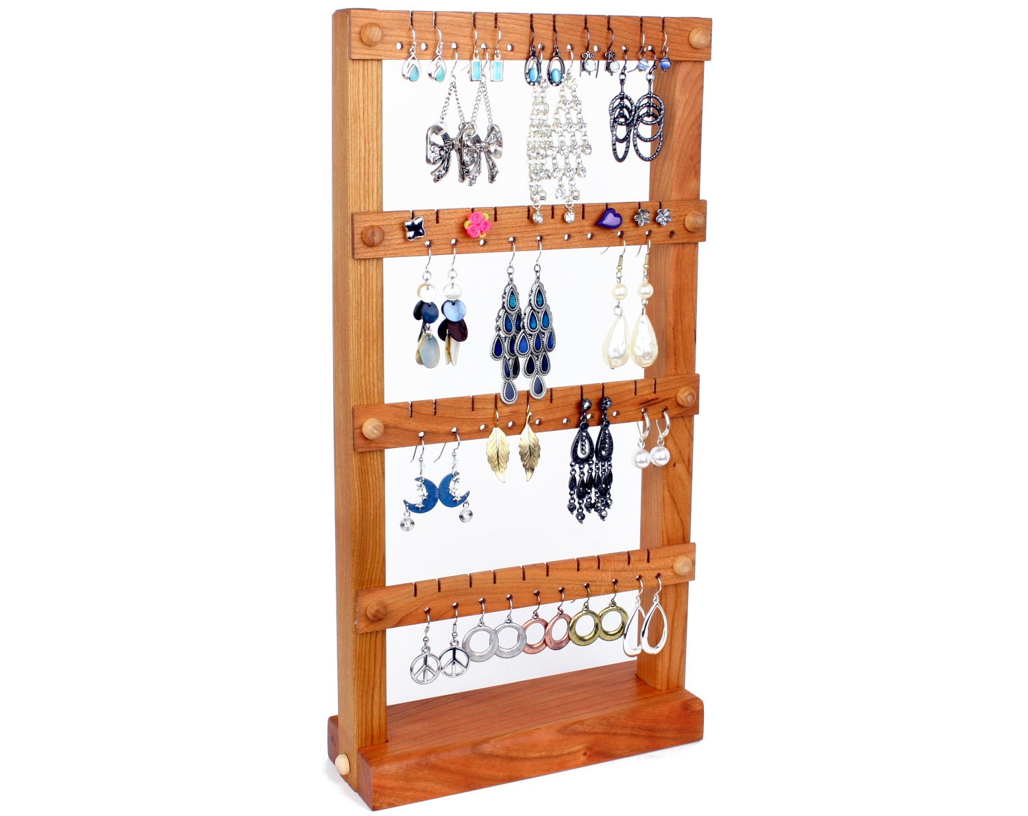 Earring Holder - Jewelry Organizer Stand, Wood, Cherry. Holds up to 40 pairs of Earrings. Jewelry Display - Jewelry Holder