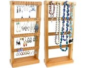 Jewelry Organizer - Jewelry Holder Stand, Wood, Cherry, plus Necklace Holder. Holds up to 40 pairs plus 4 pegs. Earring Display