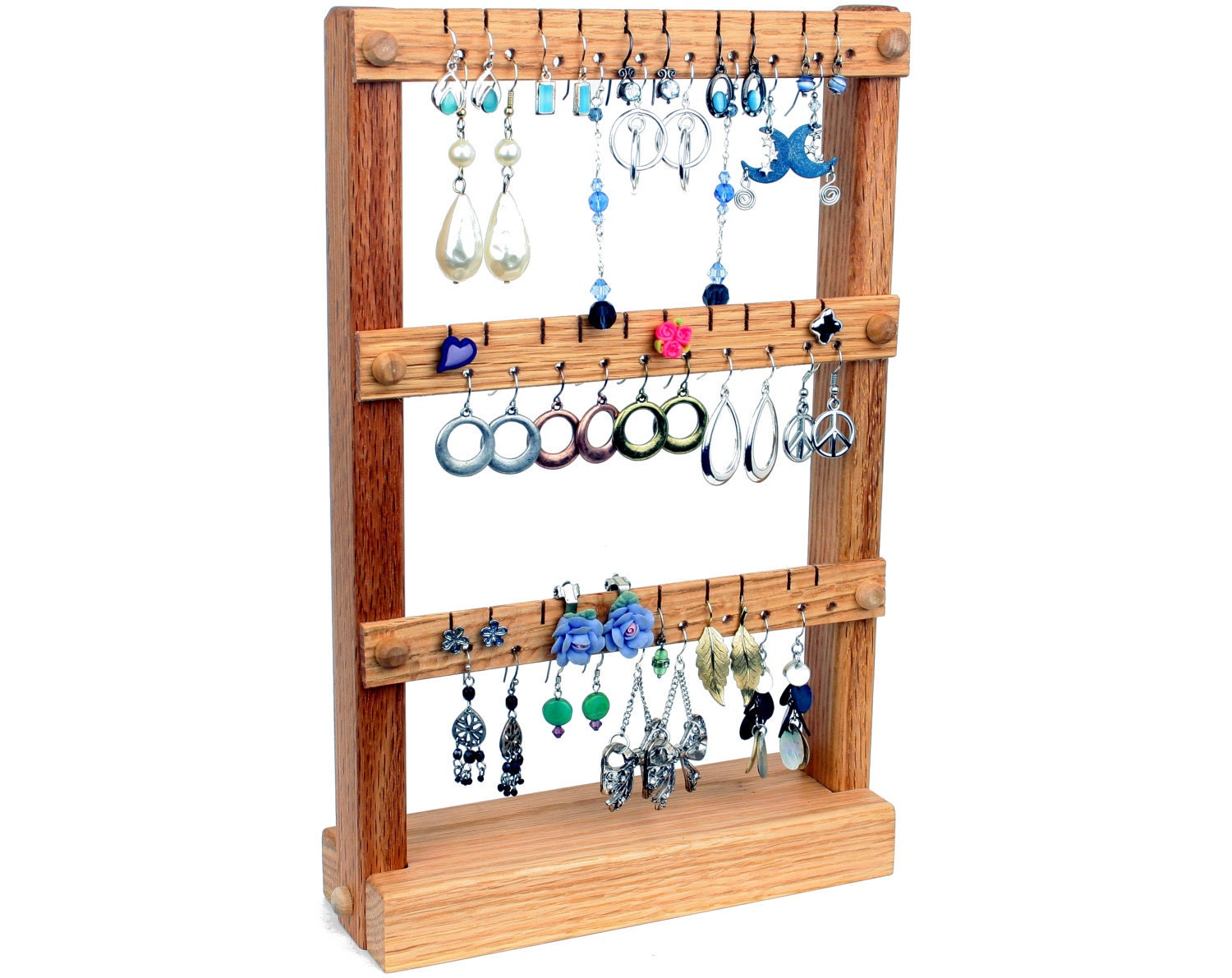 Earring Holder, Jewelry Holder Stand, Jewelry Organizer, Oak, Wood. Holds 30 pairs of Earrings.