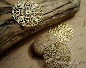 6pcs of Shiny 18K Gold Plated Bass 31mm Large Round Filigree Base Connectors High Quality Gs S15