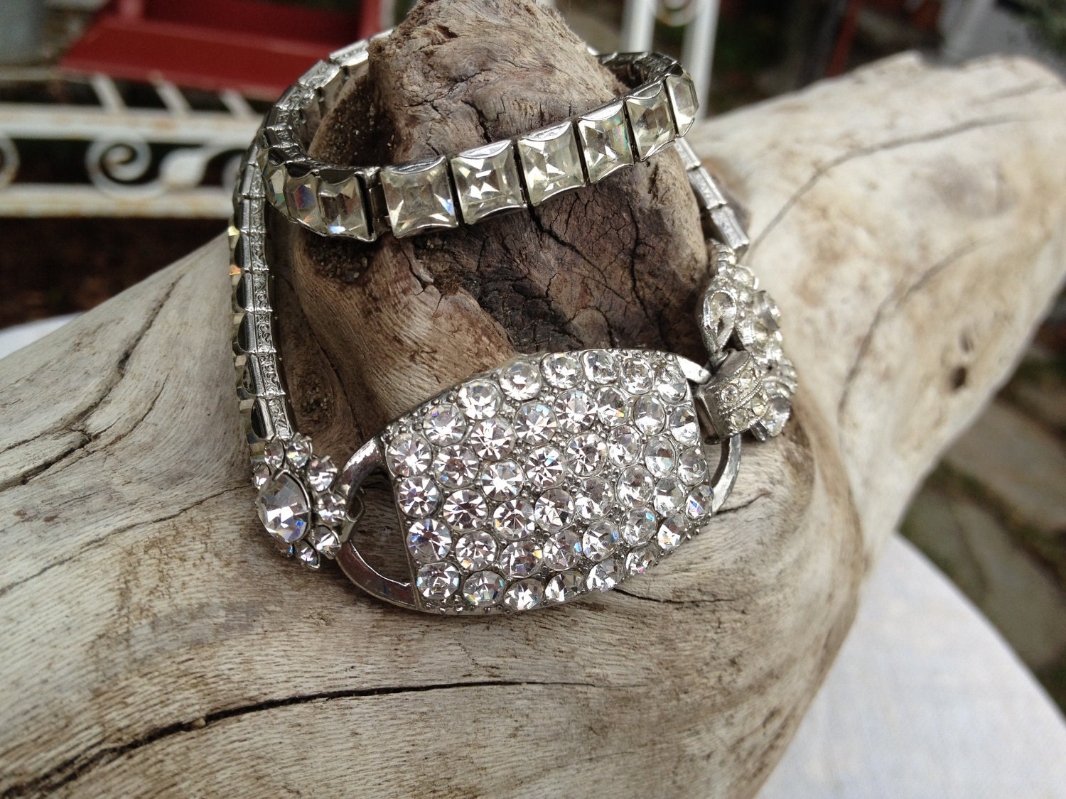 OOAK Art Deco Repurposed Paste Rhinestone Bracelet Stunning