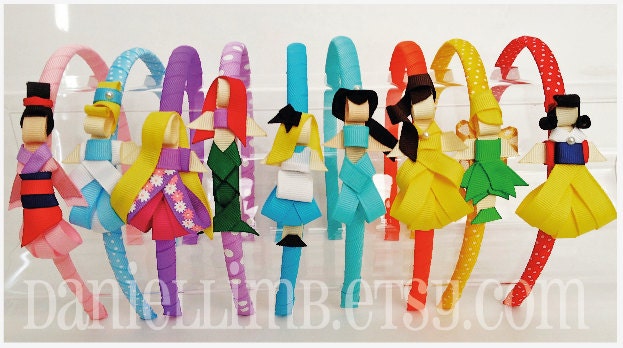ribbon sculpture disney inspired princess clips or headband (price is for 5)